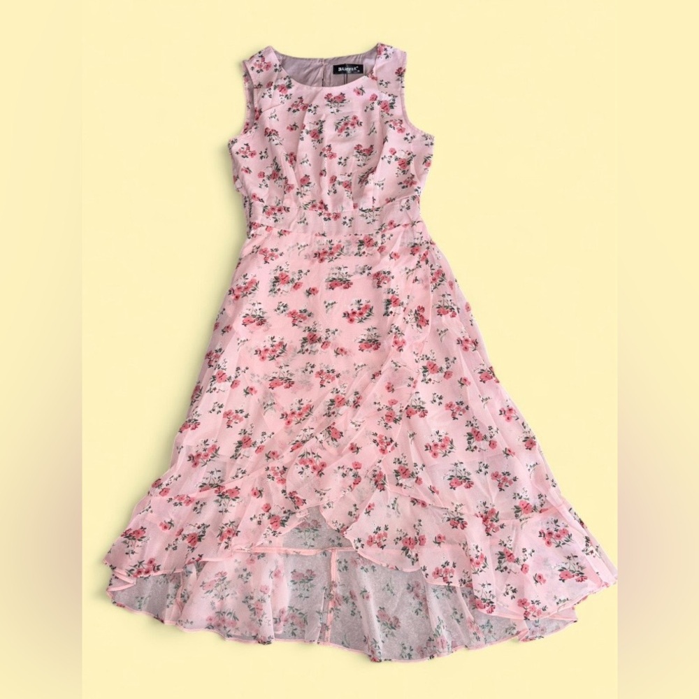 Allegra K Pink Floral Sleeveless Midi Dress XS | Smocked Waist - New With Tags - Picture 7 of 10